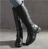 Leather Knee-High Boots with Buckle Strap