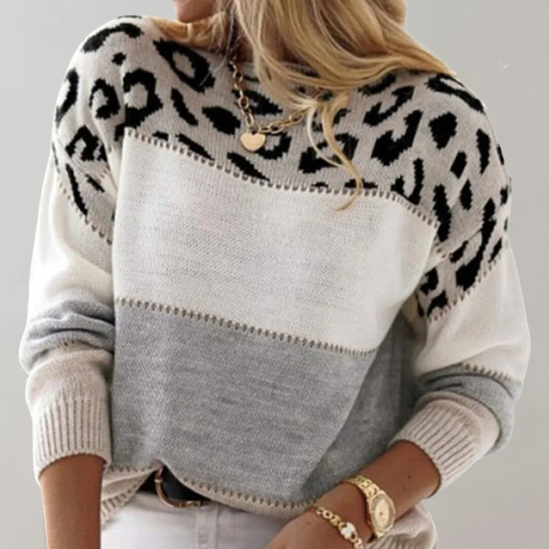 Leopard Print Colourblock Knit Pullover