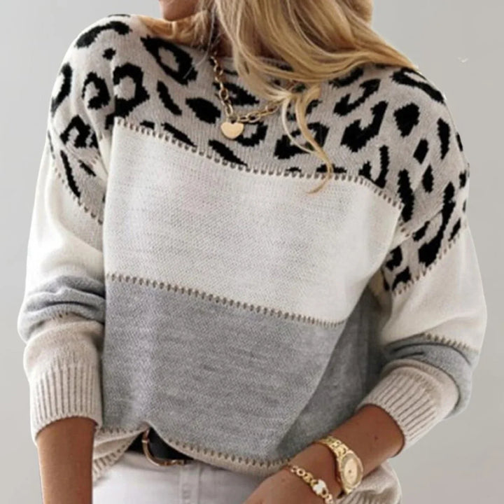 Leopard Print Colourblock Knit Pullover