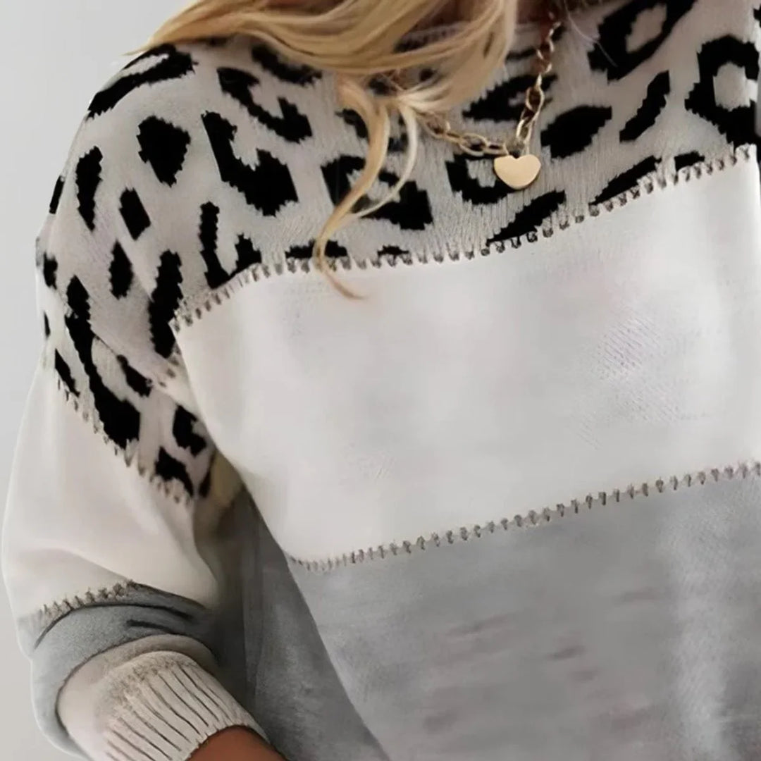 Leopard Print Colourblock Knit Pullover
