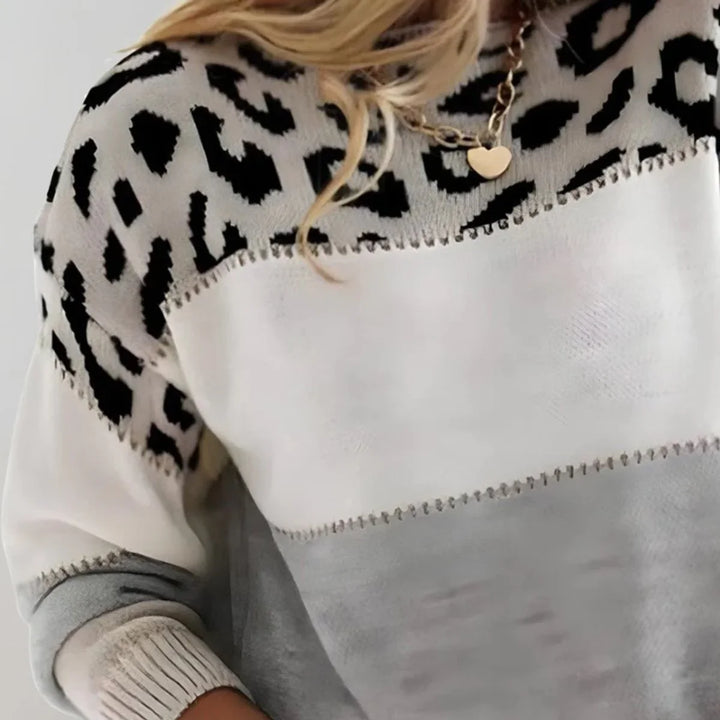 Leopard Print Colourblock Knit Pullover