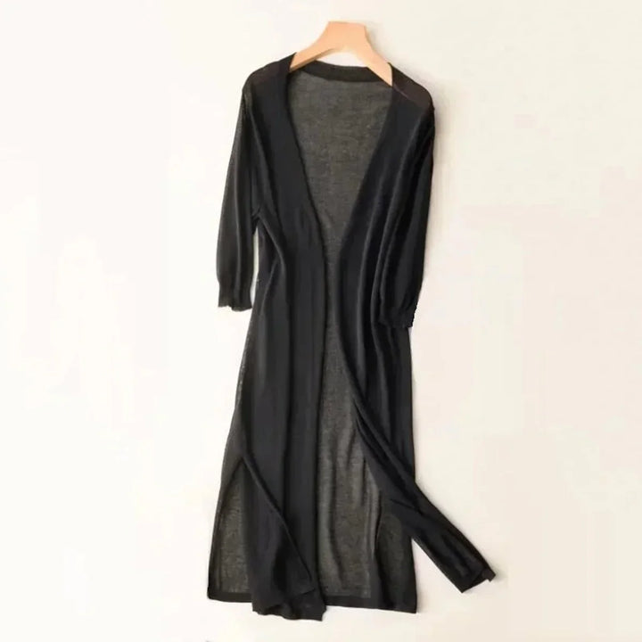 Lightweight Open-Front Long Knit Cardigan