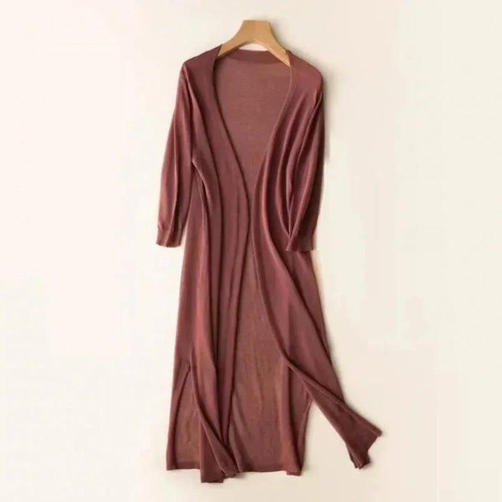 Lightweight Open-Front Long Knit Cardigan