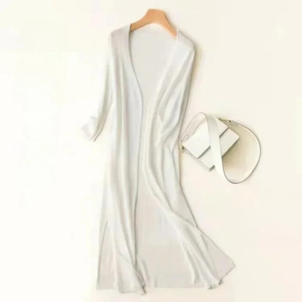 Lightweight Open-Front Long Knit Cardigan
