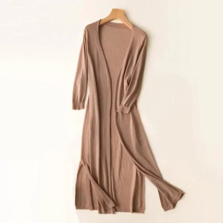 Lightweight Open-Front Long Knit Cardigan