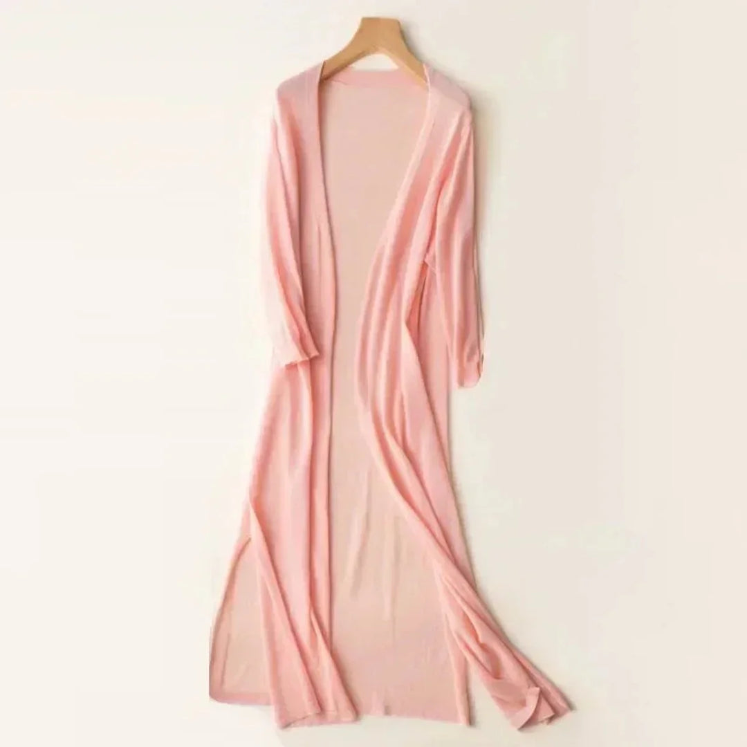 Lightweight Open-Front Long Knit Cardigan