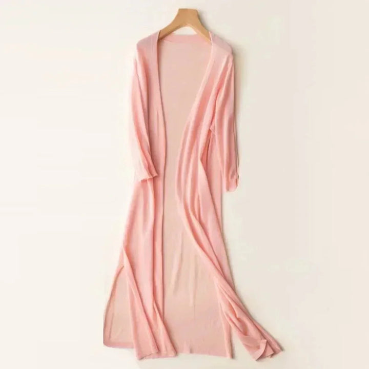 Lightweight Open-Front Long Knit Cardigan