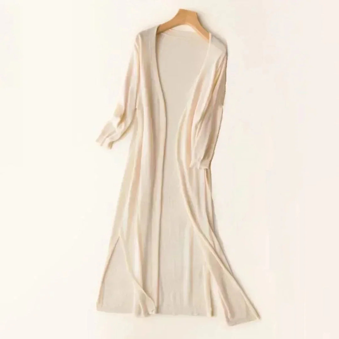 Lightweight Open-Front Long Knit Cardigan