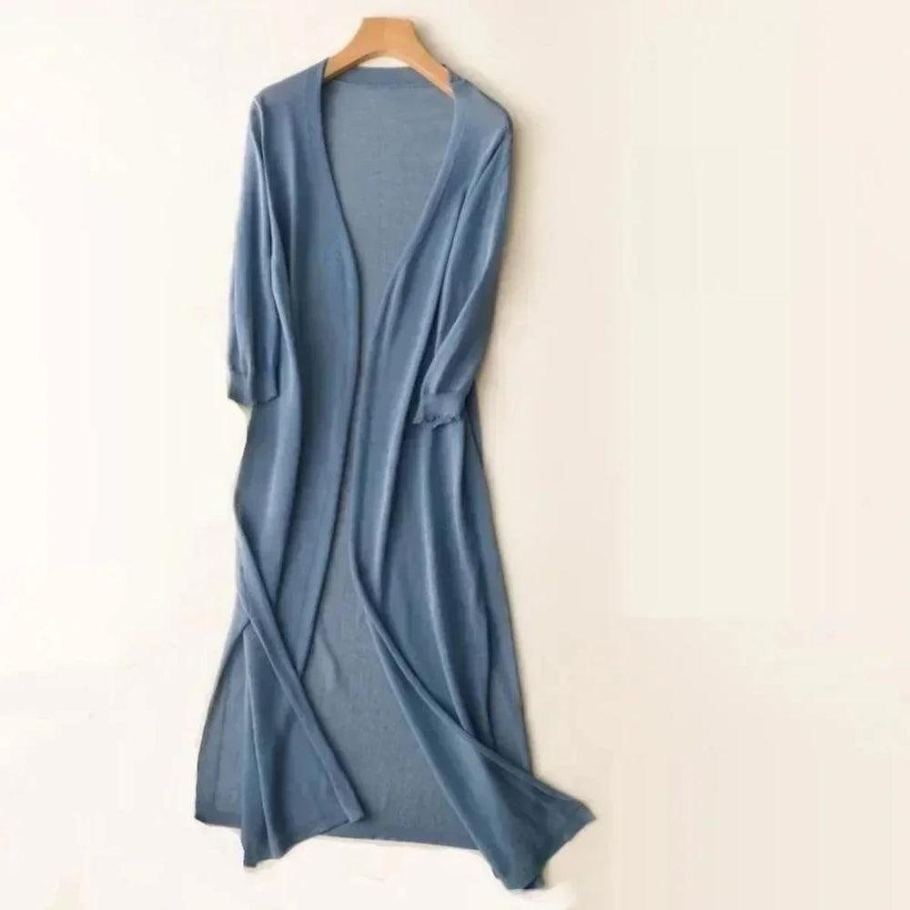 Lightweight Open-Front Long Knit Cardigan