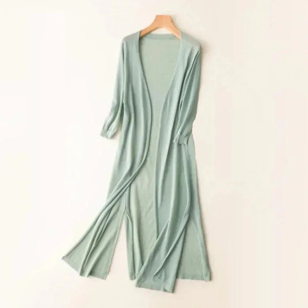 Lightweight Open-Front Long Knit Cardigan