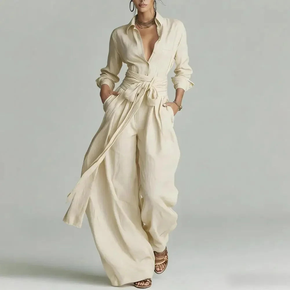 Women's Linen Shirt and Wide Leg Trousers Co-Ord Set
