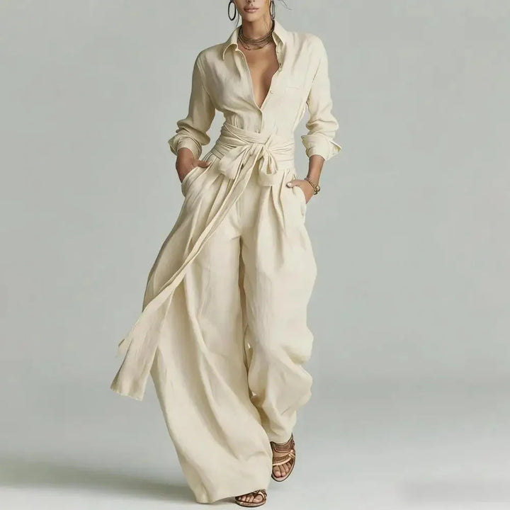 Women's Linen Shirt and Wide Leg Trousers Co-Ord Set