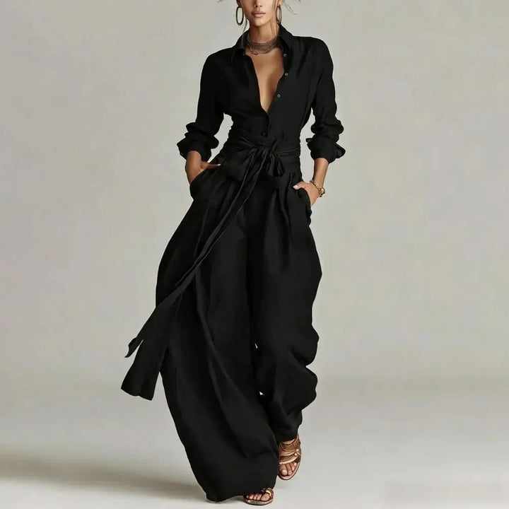 Women's Linen Shirt and Wide Leg Trousers Co-Ord Set