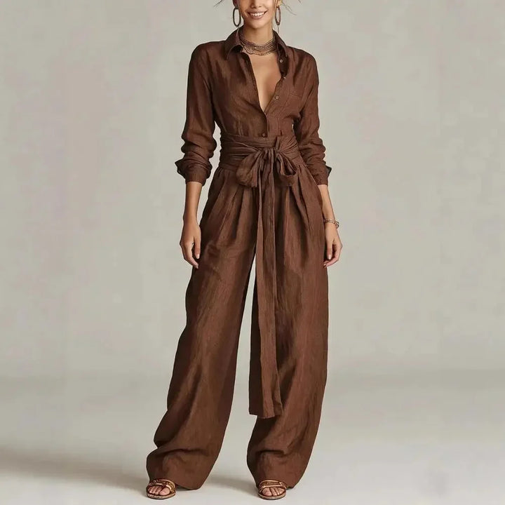 Women's Linen Shirt and Wide Leg Trousers Co-Ord Set