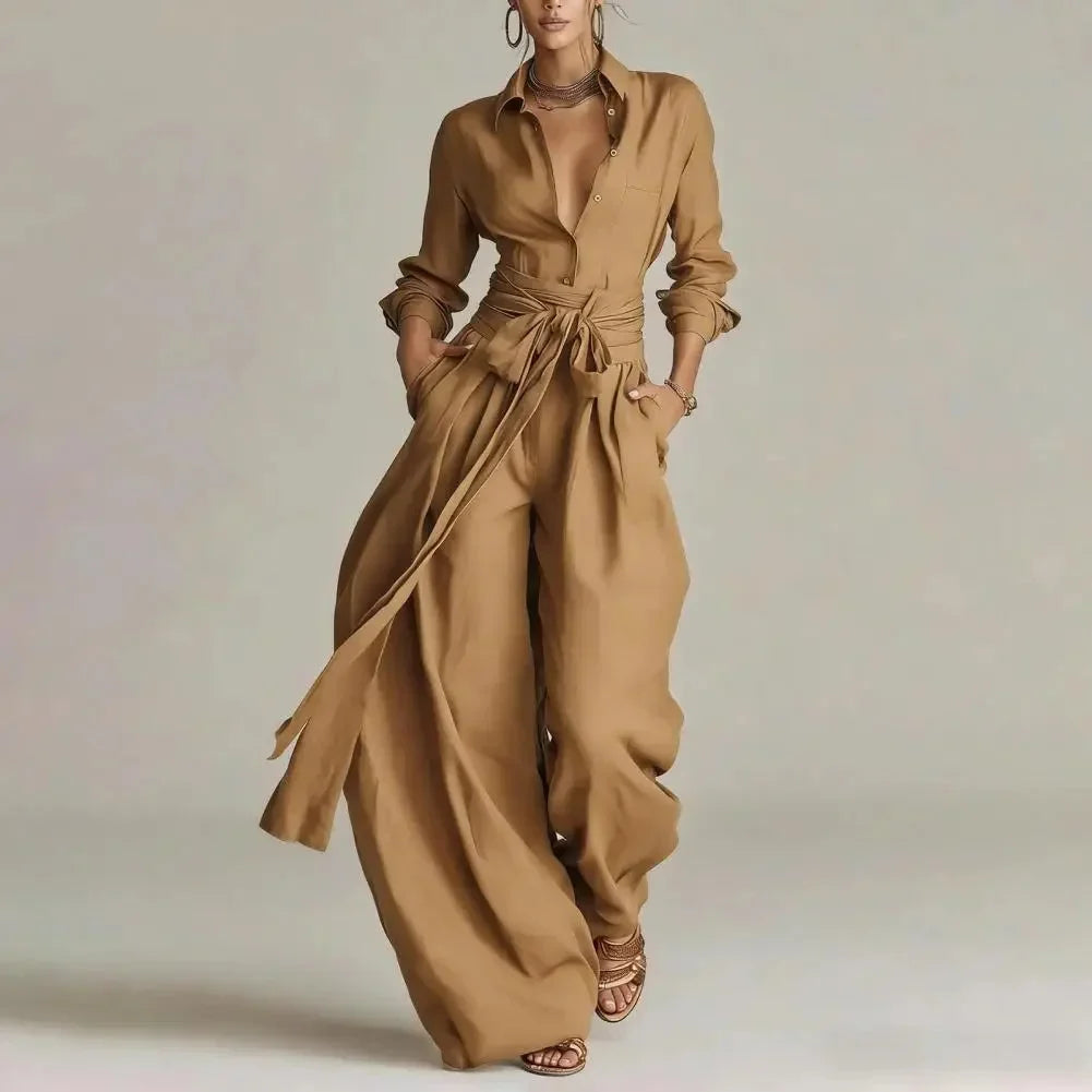 Women's Linen Shirt and Wide Leg Trousers Co-Ord Set