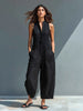 Women's Linen Wide Leg Jumpsuit with Button Front