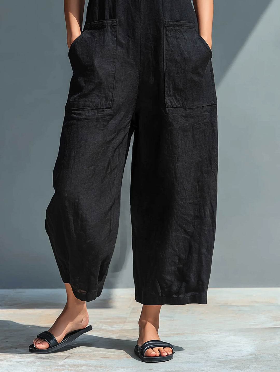Women's Linen Wide Leg Jumpsuit with Button Front