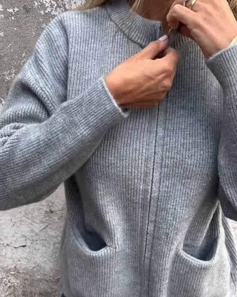 Ribbed Knit Full-Zip Cardigan Sweater with Pockets