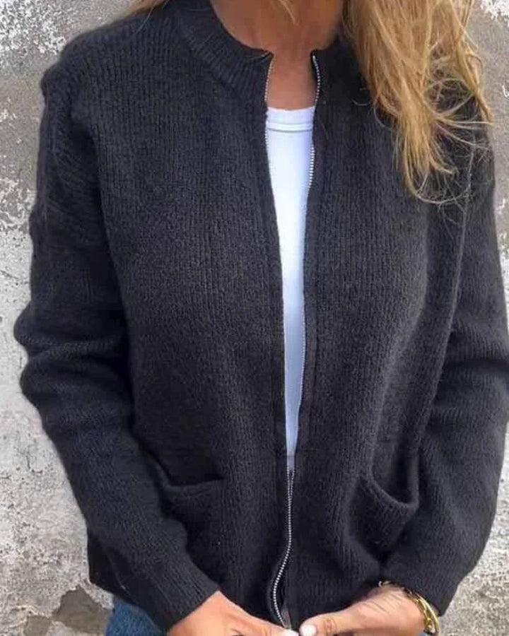 Ribbed Knit Full-Zip Cardigan Sweater with Pockets