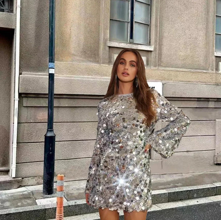 Long Sleeve Sequin Mini Cocktail Dress