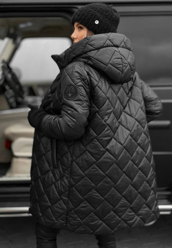 Metallic Quilted Hooded Long Puffer Coat