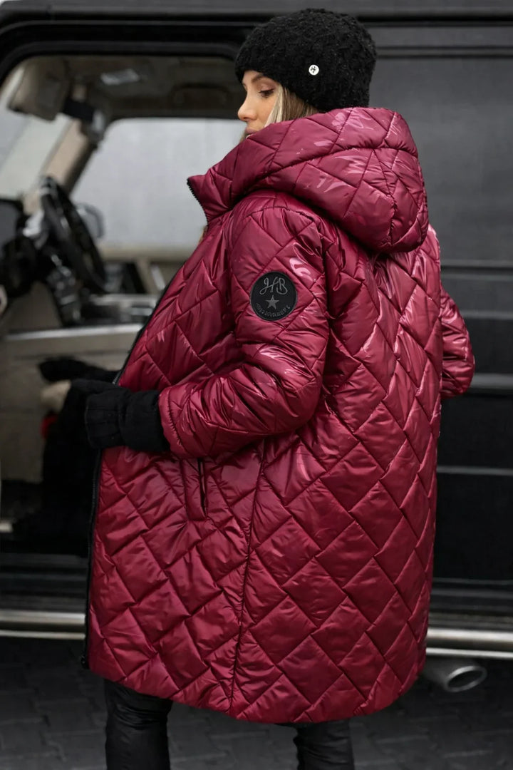 Metallic Quilted Hooded Long Puffer Coat