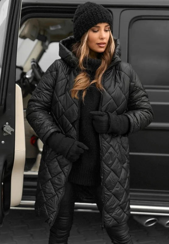 Metallic Quilted Hooded Long Puffer Coat
