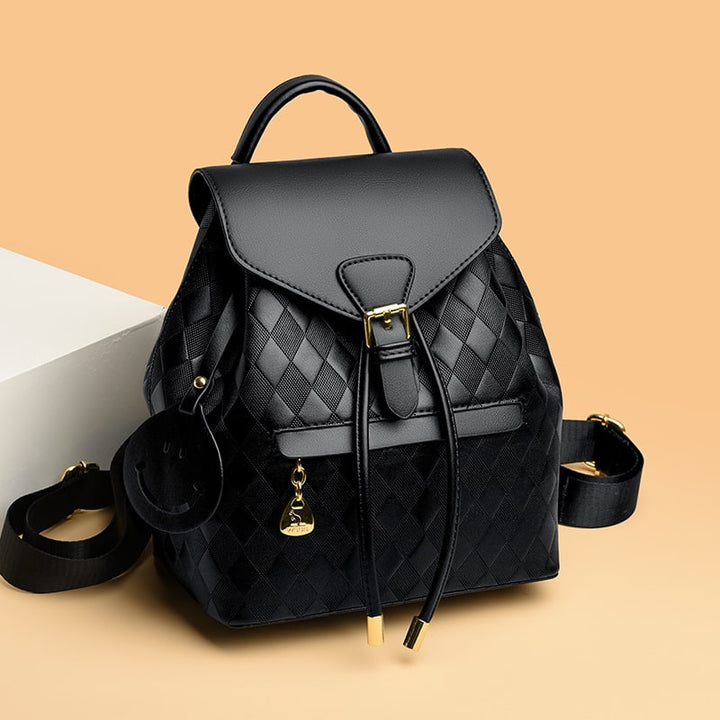 Women's Mini Backpack Rucksack Drawstring Closure and Diamond Quilted Faux Leather