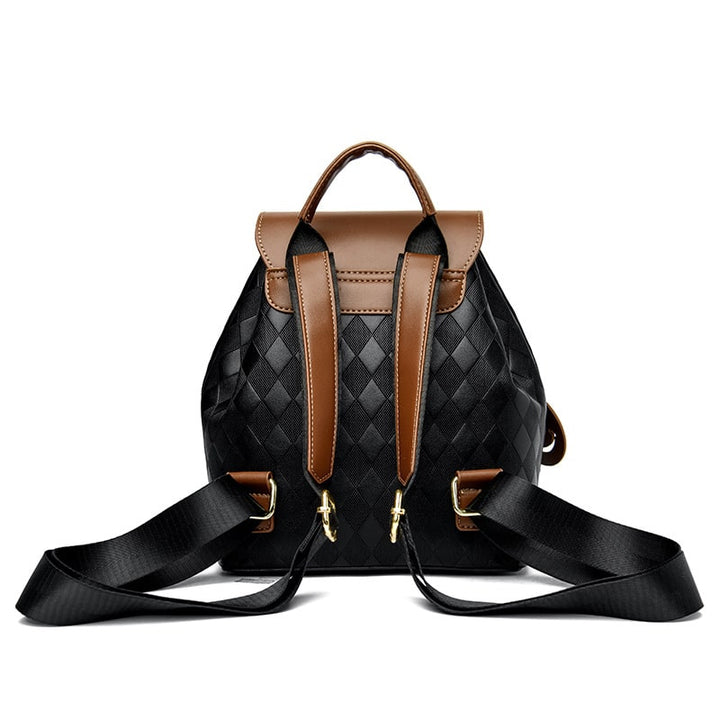 Women's Mini Backpack Rucksack Drawstring Closure and Diamond Quilted Faux Leather