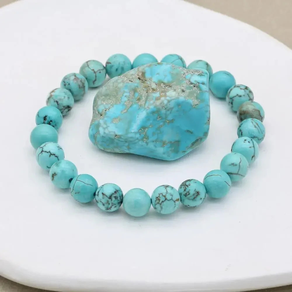 Natural Turquoise Stone Beaded Stretch Bracelet