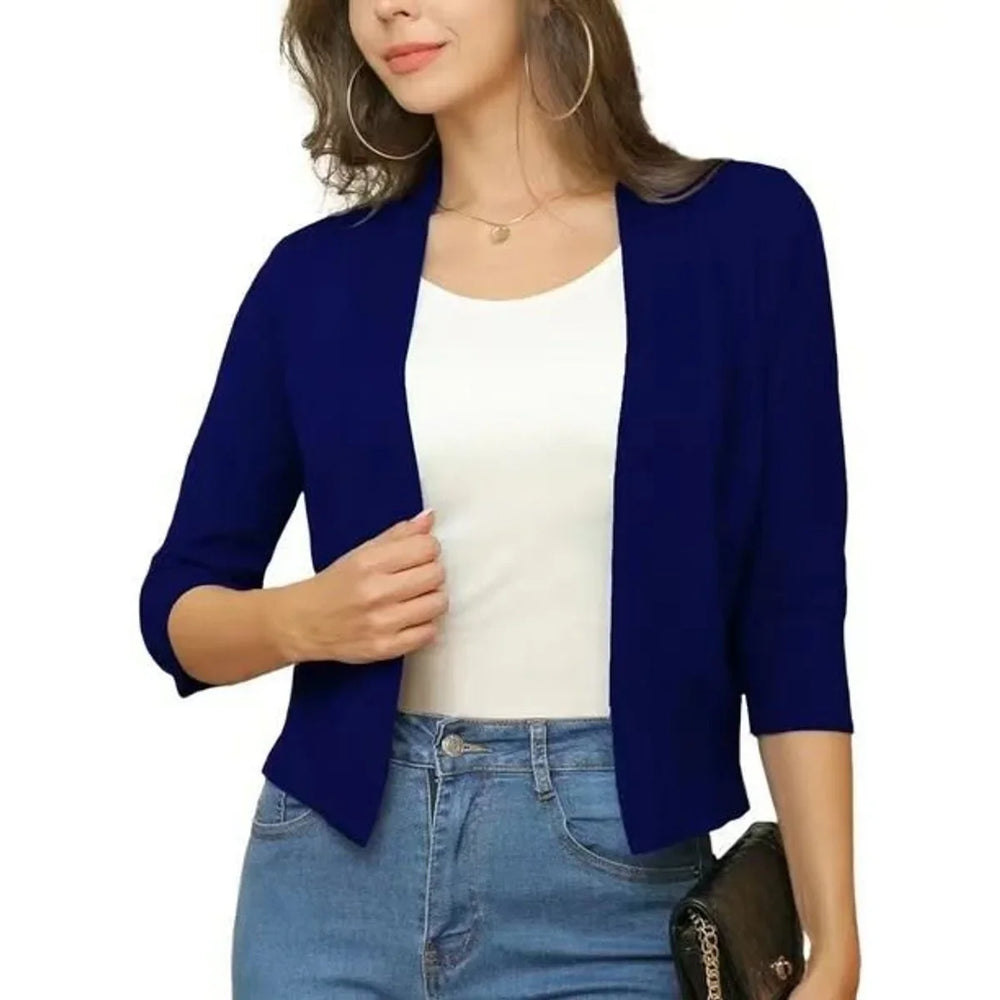 Open-Front Cropped Cardigan with Three-Quarter Sleeves