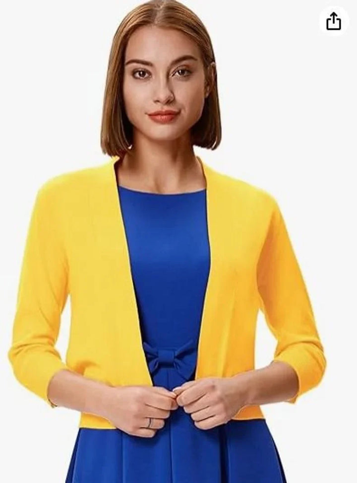 Open-Front Cropped Cardigan with Three-Quarter Sleeves