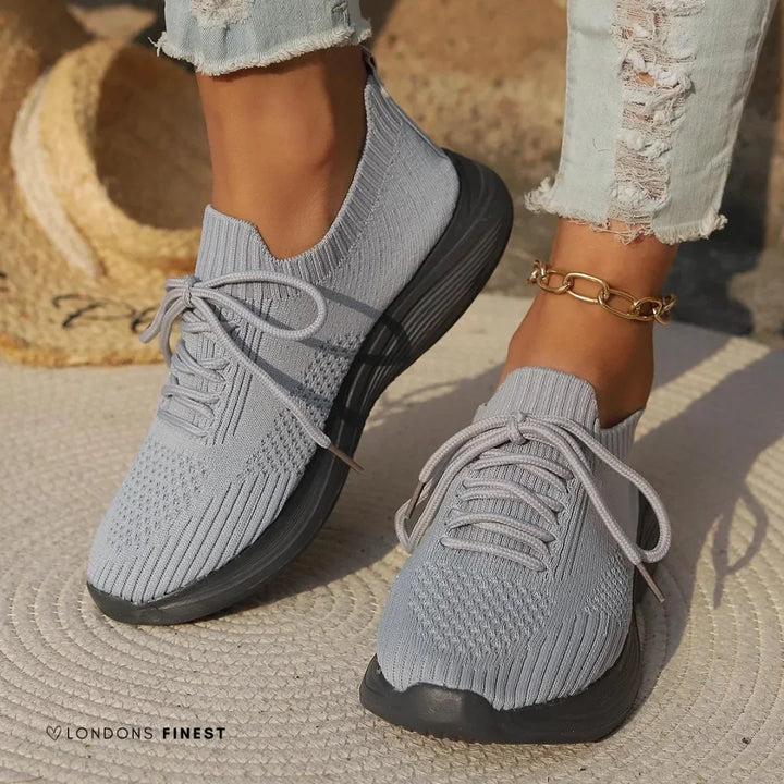Knit Lace-Up Trainers with Sock-Like Ankle