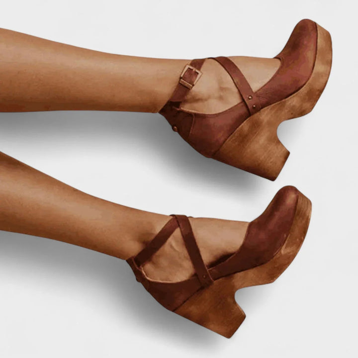 Women's Supportive Leather Platform Sandals with Ankle-Strap Buckle