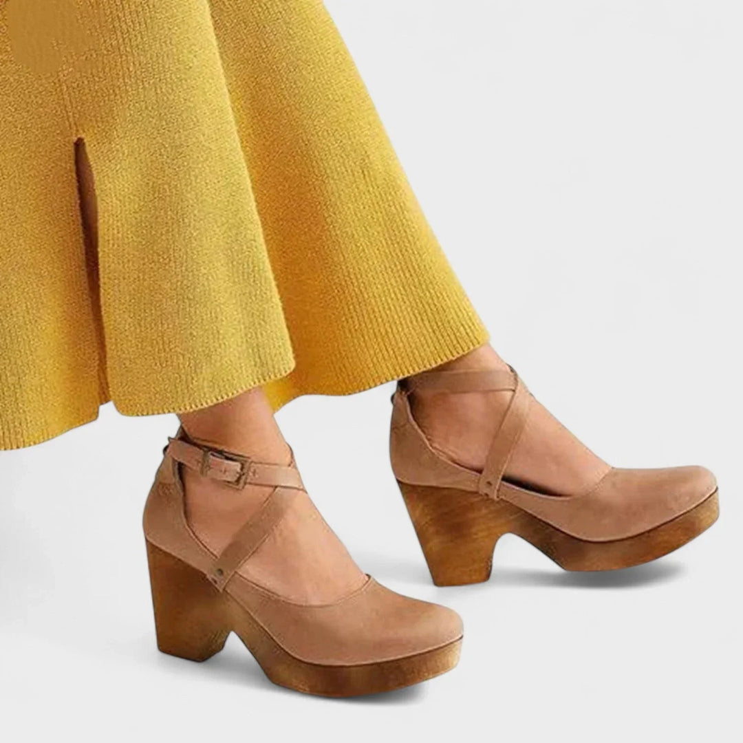 Women's Supportive Leather Platform Sandals with Ankle-Strap Buckle