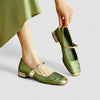 Patterned Mary Jane Shoes with Gold Toe and Block Heel