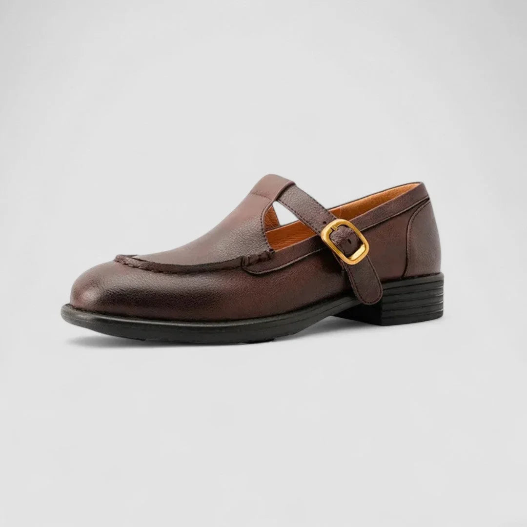Square-Toe Leather Mary Jane Shoes with Cushioned Support