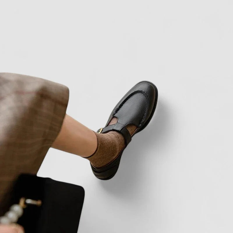 Square-Toe Leather Mary Jane Shoes with Cushioned Support