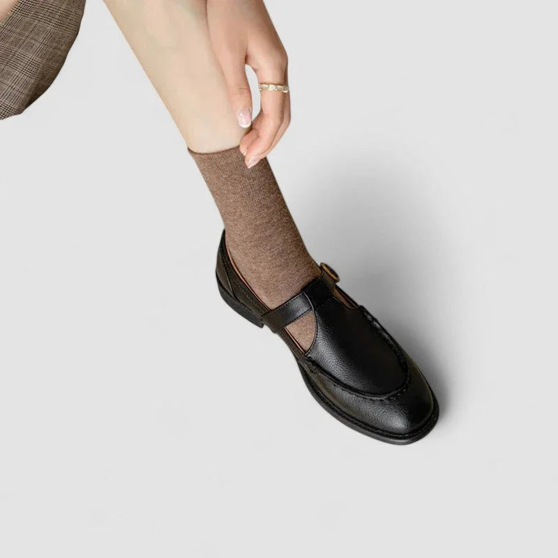 Square-Toe Leather Mary Jane Shoes with Cushioned Support