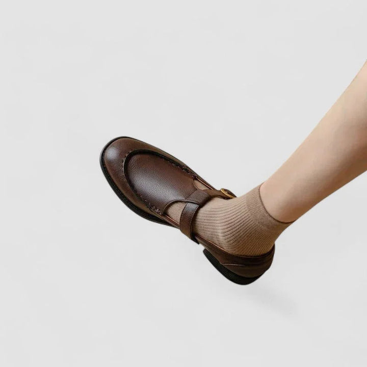 Square-Toe Leather Mary Jane Shoes with Cushioned Support