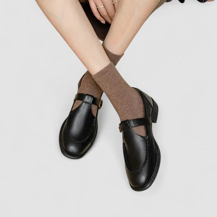 Square-Toe Leather Mary Jane Shoes with Cushioned Support