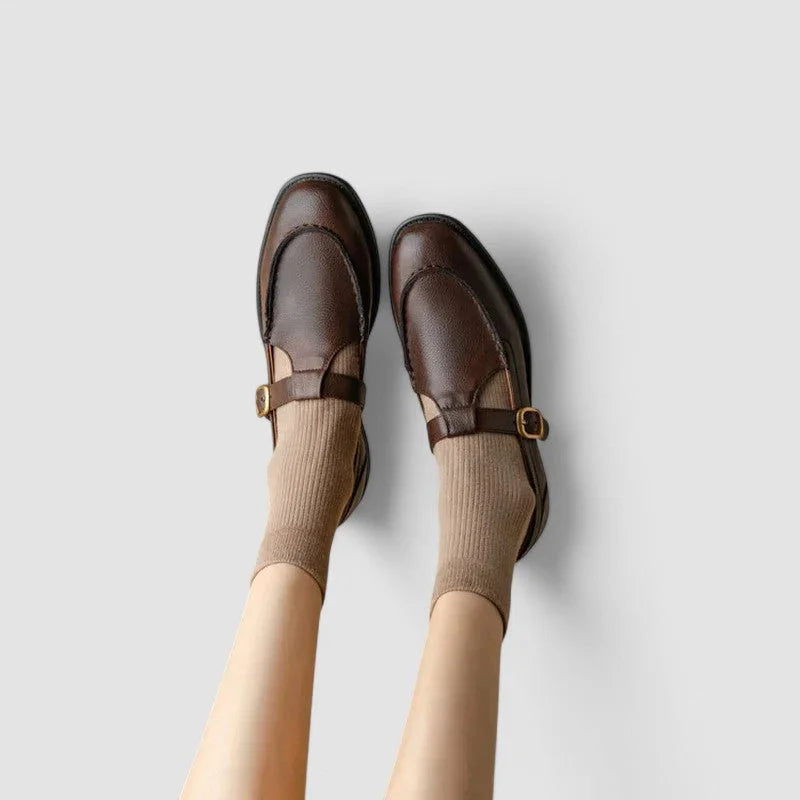 Square-Toe Leather Mary Jane Shoes with Cushioned Support