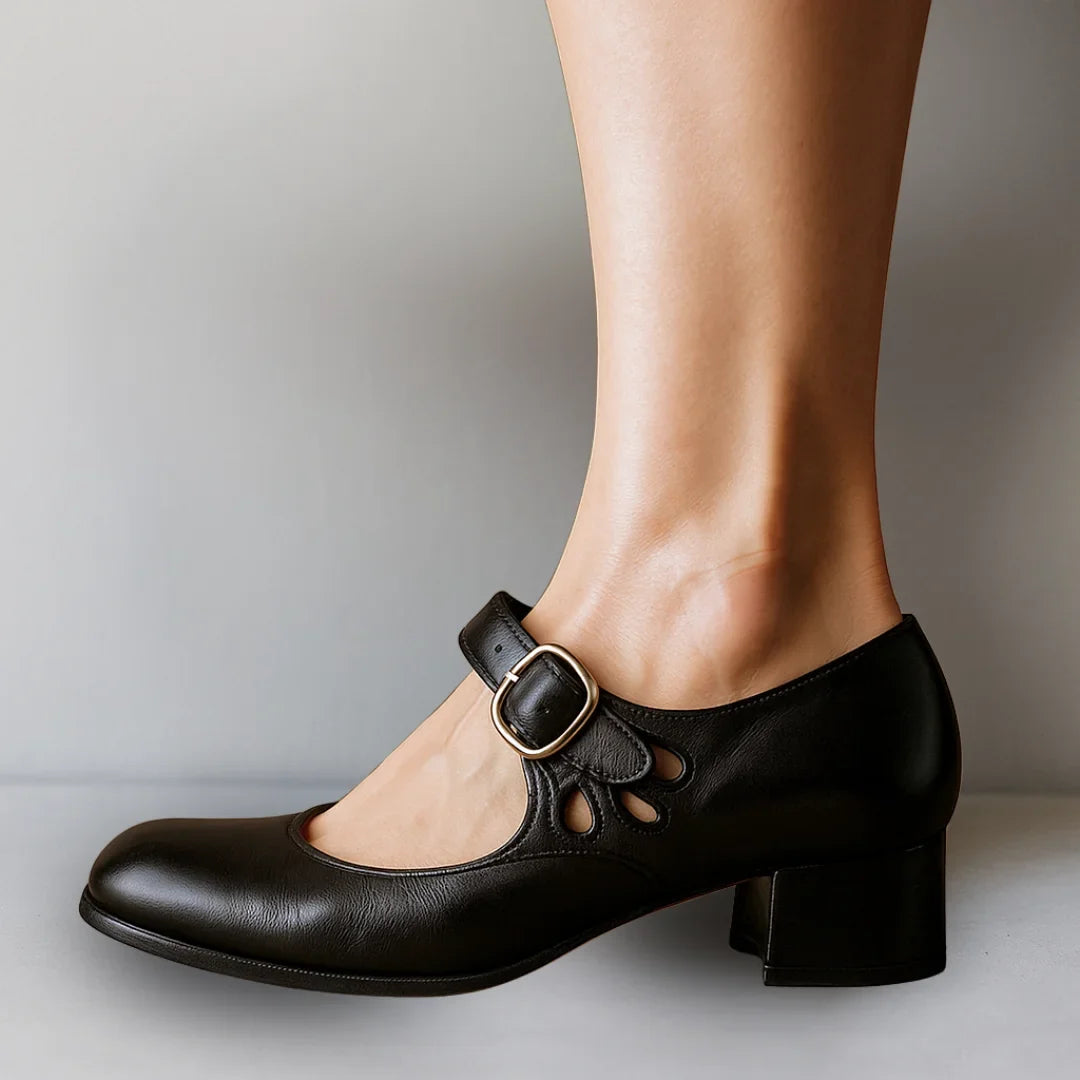 Women's Vegan Leather Mary Jane Shoes with Cut-Outs