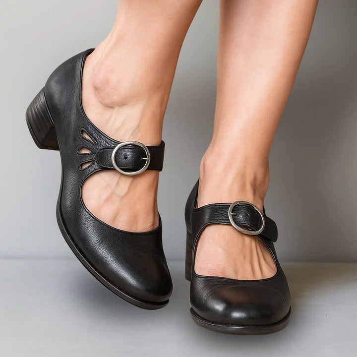 Women's Vegan Leather Mary Jane Shoes with Cut-Outs