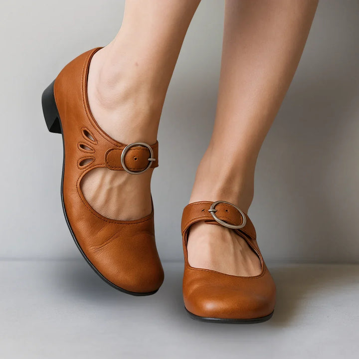 Women's Vegan Leather Mary Jane Shoes with Cut-Outs