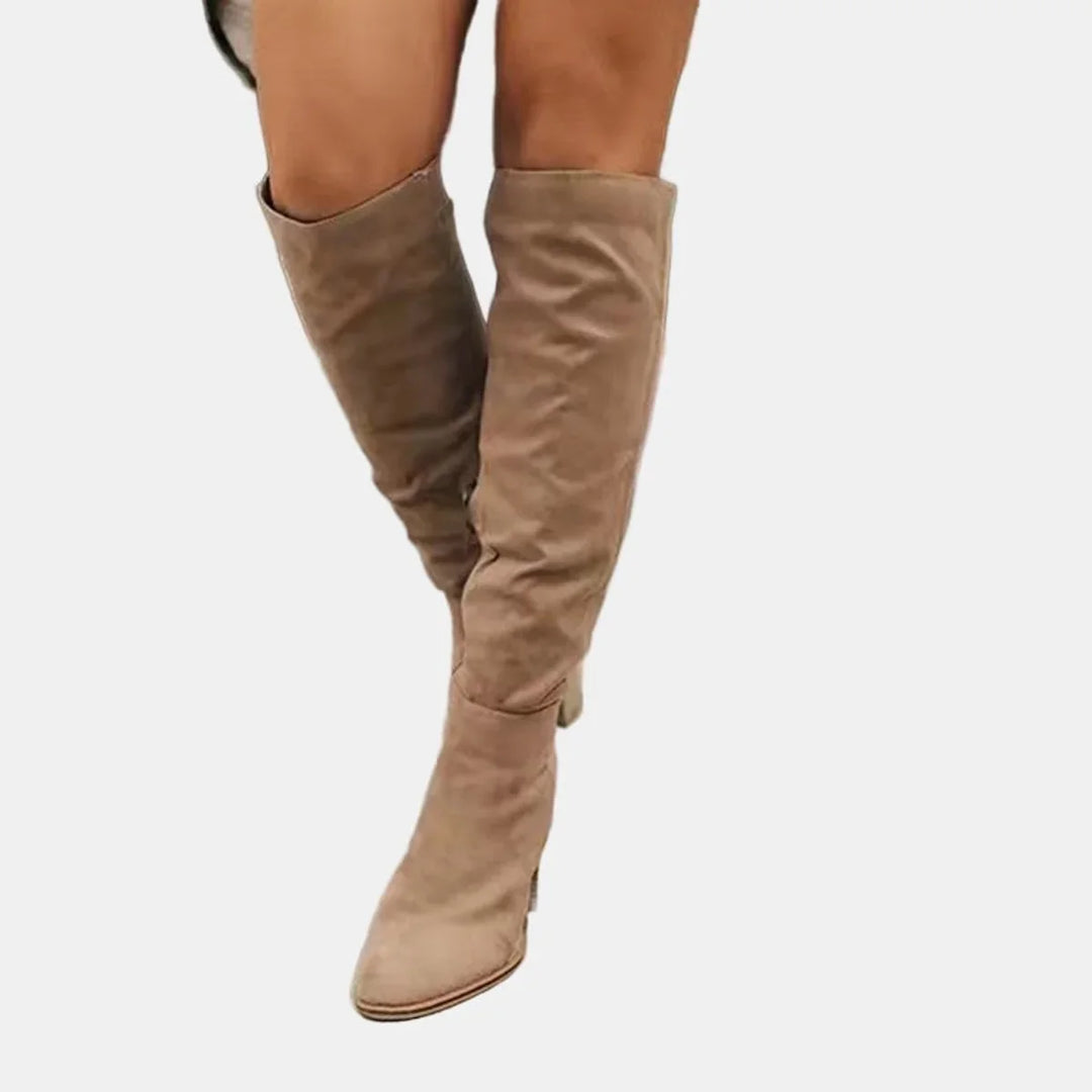 Over-the-Knee Block Heel Stretch Boots