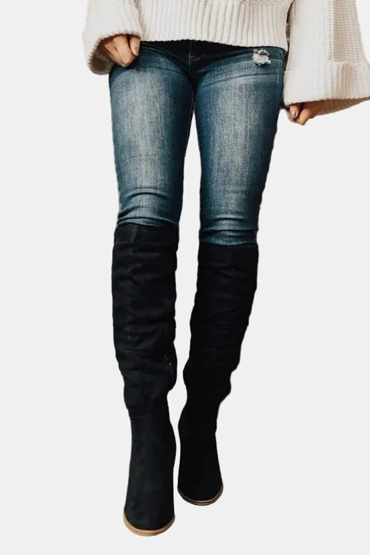 Over-the-Knee Block Heel Stretch Boots