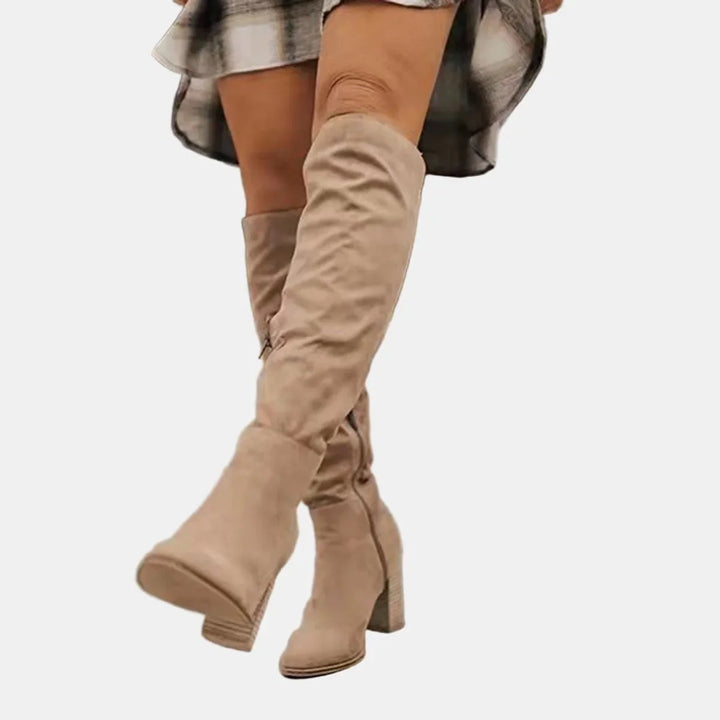 Over-the-Knee Block Heel Stretch Boots