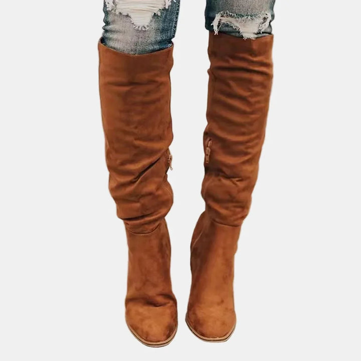 Over-the-Knee Block Heel Stretch Boots