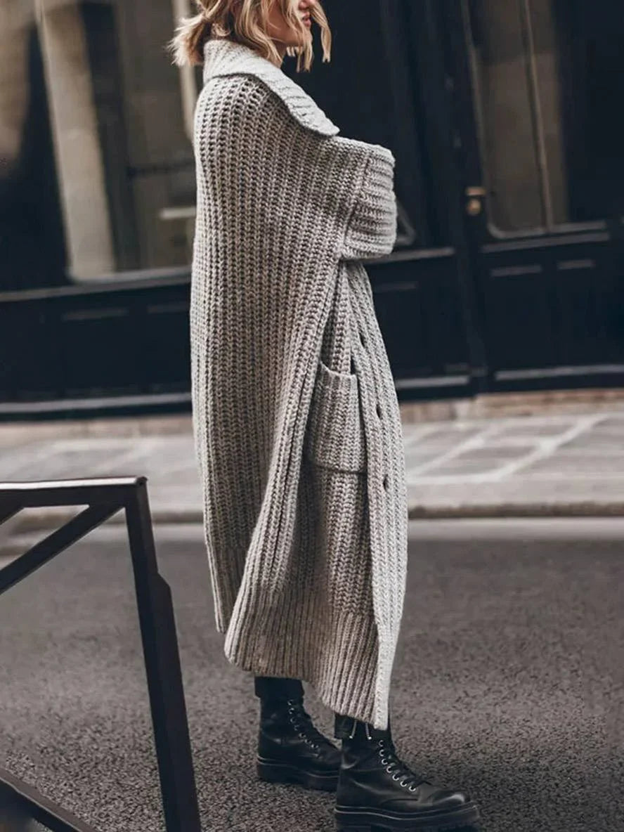 Oversized Chunky Rib-Knit Longline Lapel Cardigan